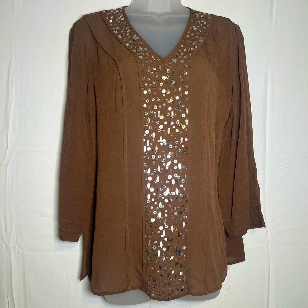 I.E 100% Silk Women's Blouse with Sequin Detail